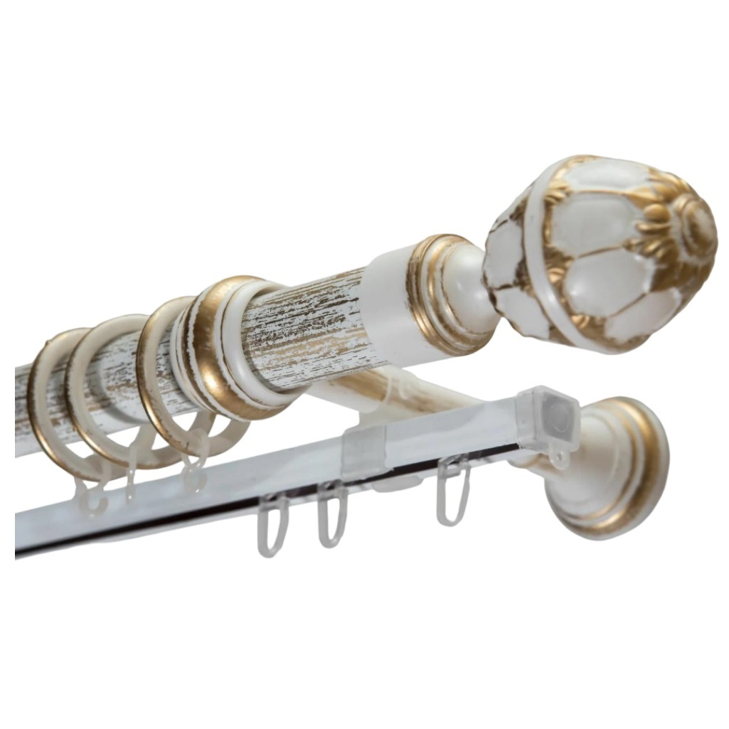 Карниз двухрядный круглый Венеция, Белое золото, 3 м, настенный, металл, крепеж, крючки