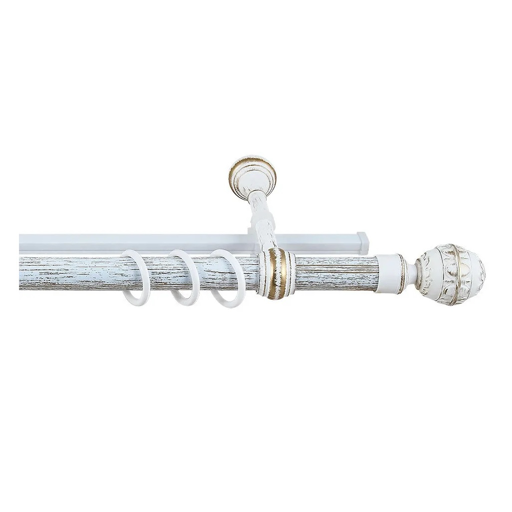 Карниз двухрядный круглый Венеция, Белое золото, 3 м, настенный, металл, крепеж, крючки