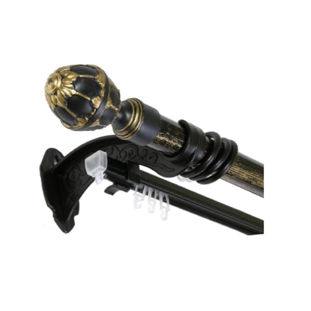 Карниз двухрядный круглый Венеция, Черненое золото, 1.6 м, настенный, металл, крепеж, крючки