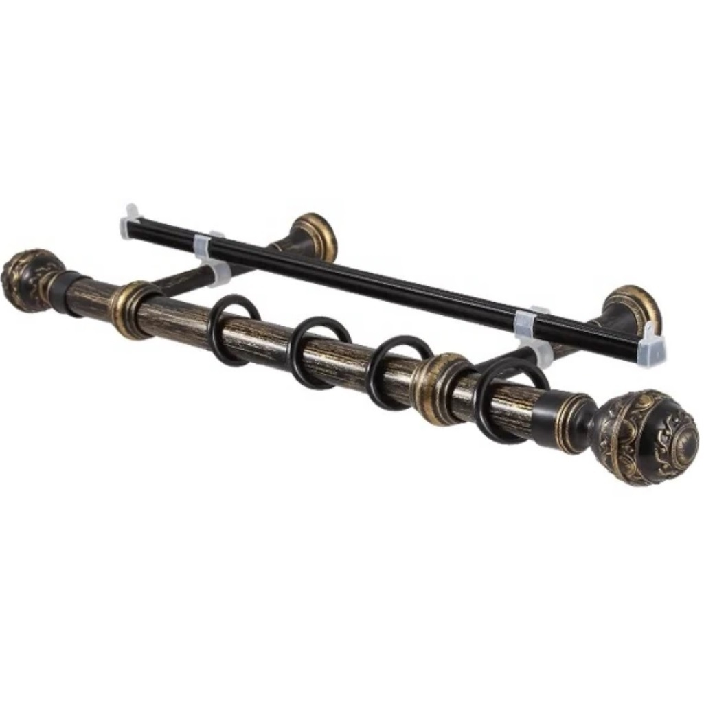 Карниз двухрядный круглый Венеция, Черненое золото, 2.0 м, настенный, металл, крепеж, крючки
