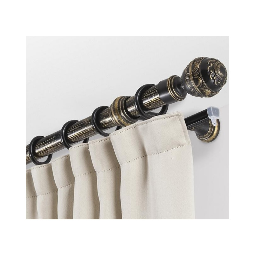 Карниз двухрядный круглый Венеция, Черненое золото, 2.4 м, настенный, металл, крепеж, крючки