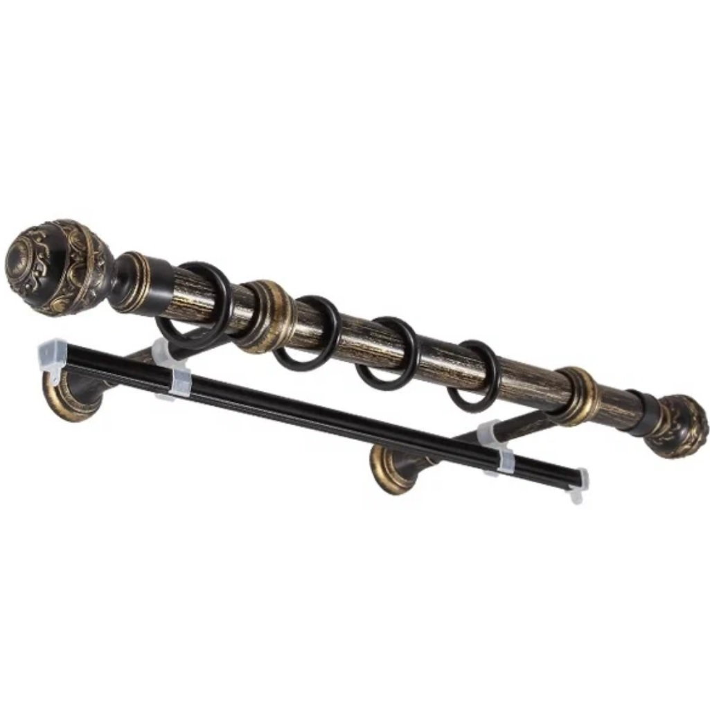 Карниз двухрядный круглый Венеция, Черненое золото, 2.4 м, настенный, металл, крепеж, крючки