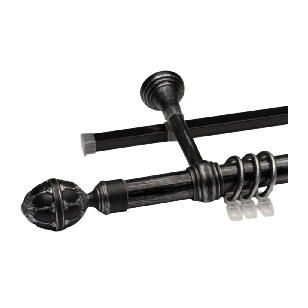 Карниз двухрядный круглый Венеция, Черненое серебро, 2 м, настенный, металл, крепеж, крючки