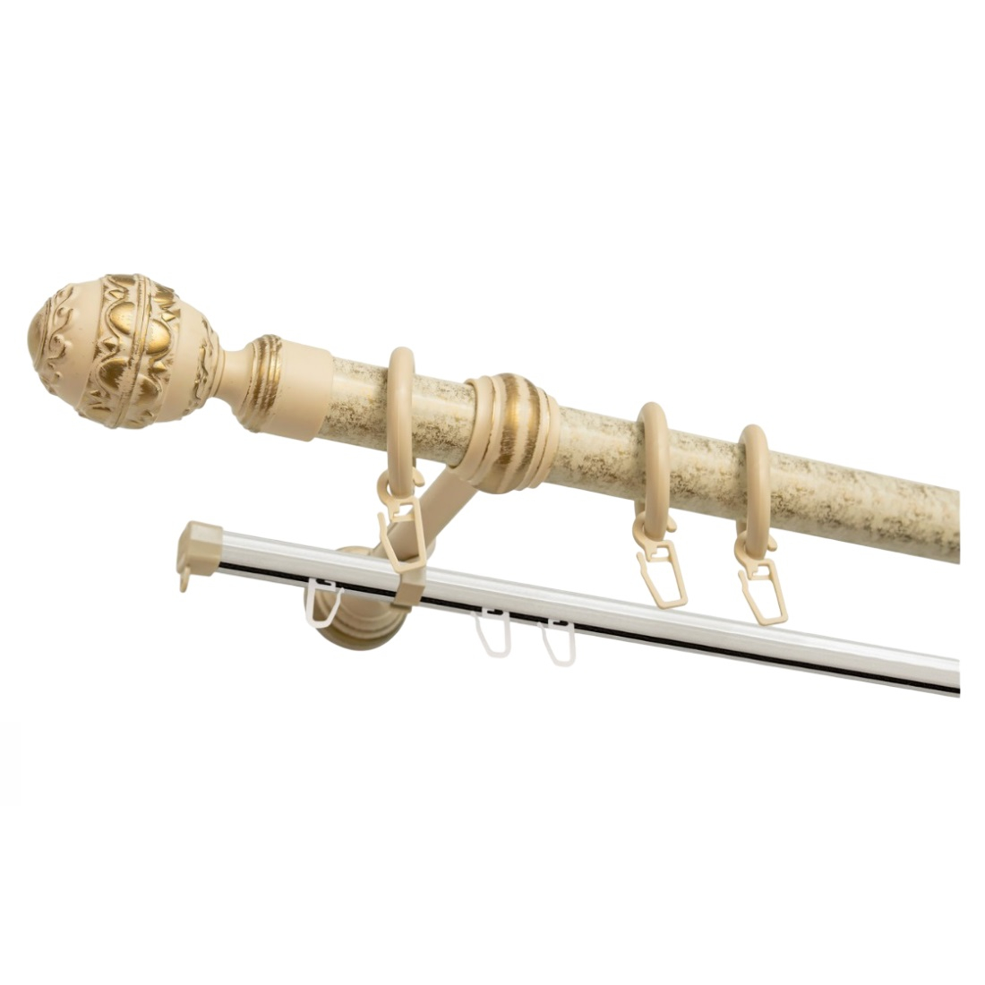 Карниз двухрядный круглый Венеция, Чайное золото, 3 м, настенный, металл, крепеж, крючки
