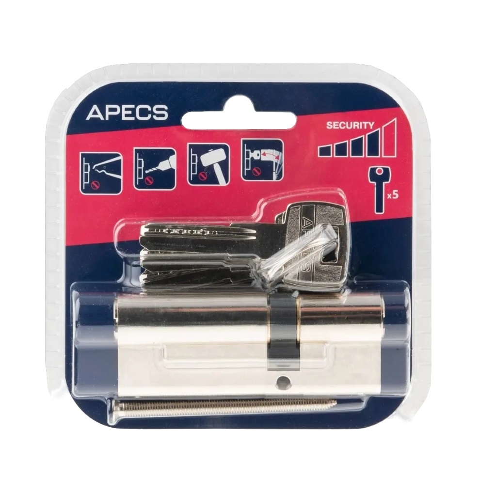 Цилиндровый механизм Apecs SM-80(30/50)-NI, 5 ключей, для всех типов дверей, латунь