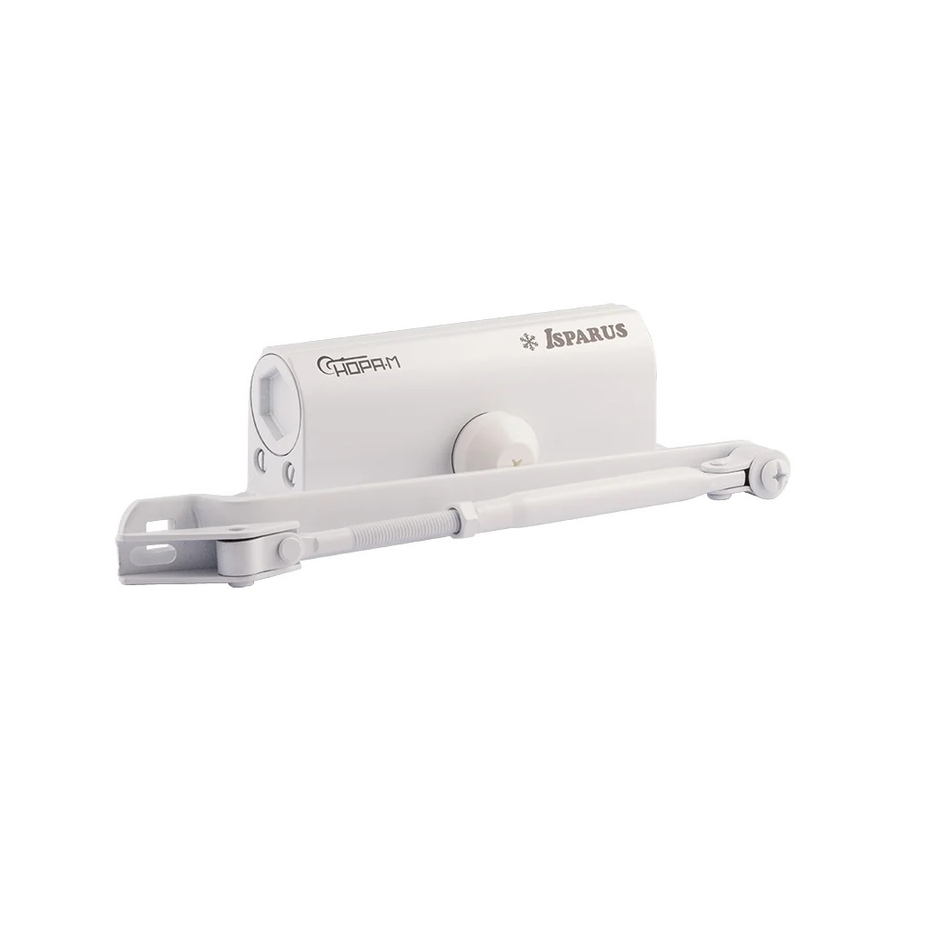 Доводчик дверной НОРА-М 430 F Isparus, с фиксацией, морозостойкий, от 50 до 110 кг, белый