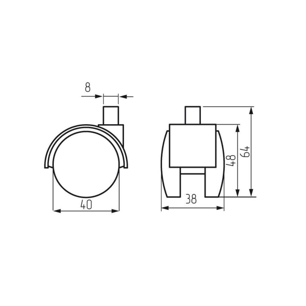 Опора колесная, поворотная, с резьбой М8х15 мм, диаметр 40 мм, без тормоза