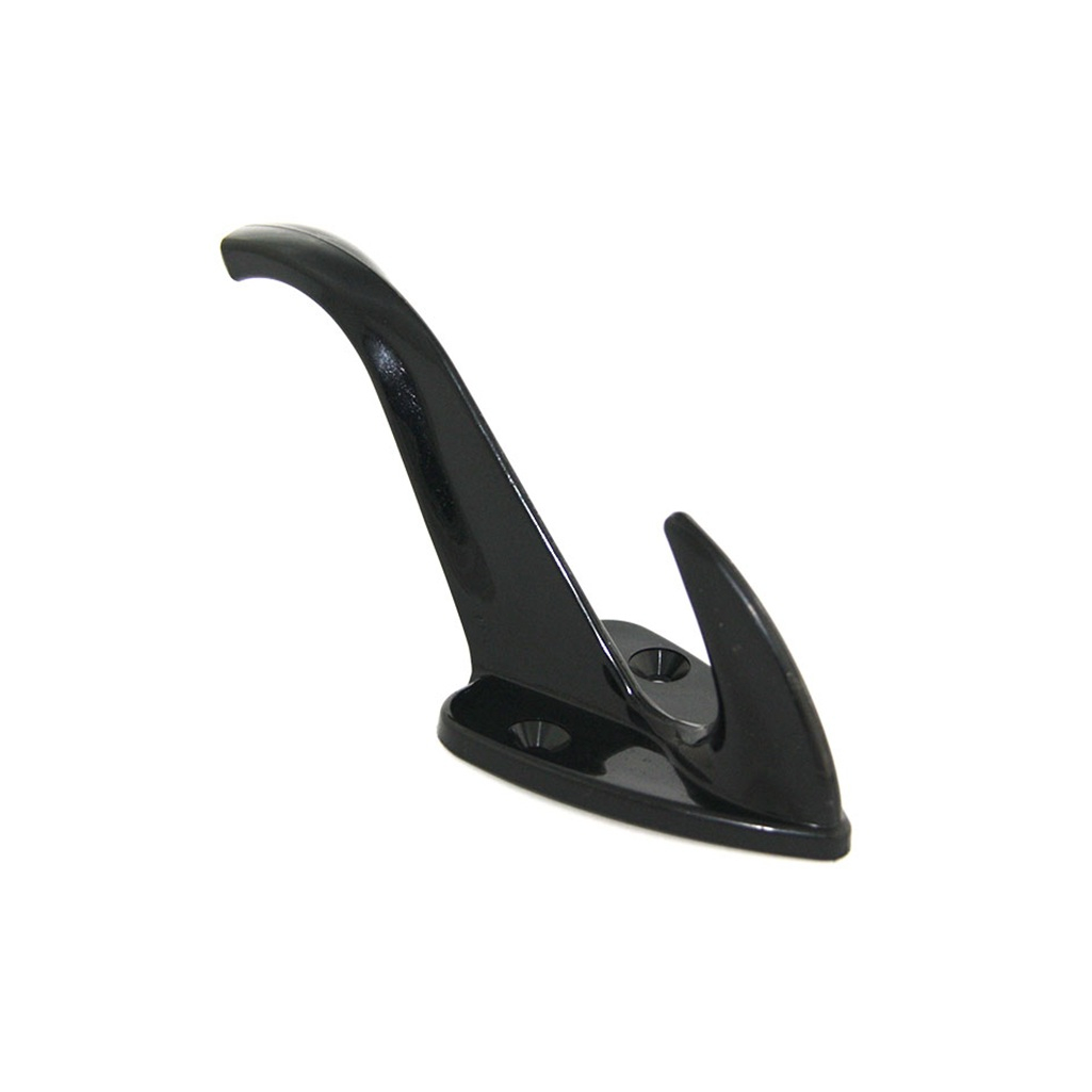 Крючок двойной пластиковый №5 крепится на самоклеящуюся пленку, чёрный