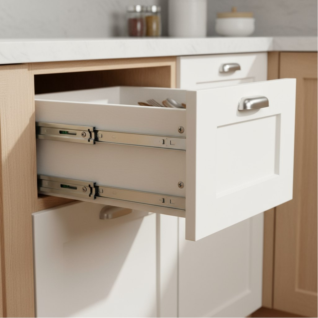 Направляющие для ящиков, шариковые, с доводчиком, длина 350 мм, высота 45 мм