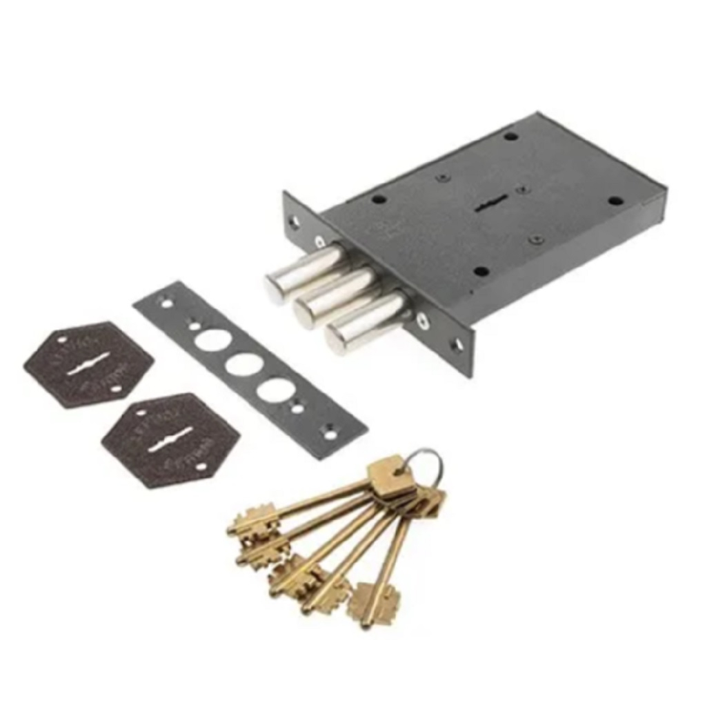Замок врезной Герион Стилет Панцирь, 3 цилиндрических ригеля, коричневый