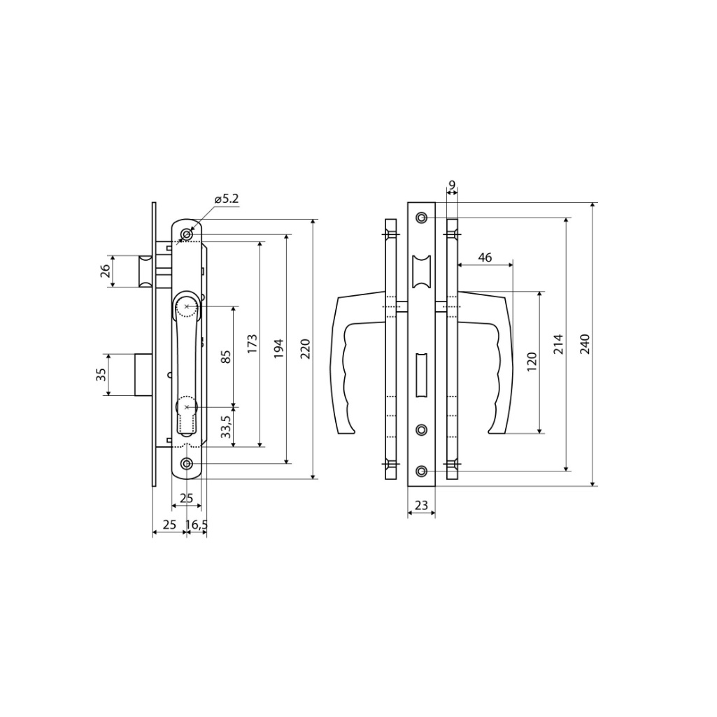 Замок врезной Булат ЗВ4-1.25.01.8017 для калитки, с ручками, коричневый, цилиндр 80 мм, ключ-ключ