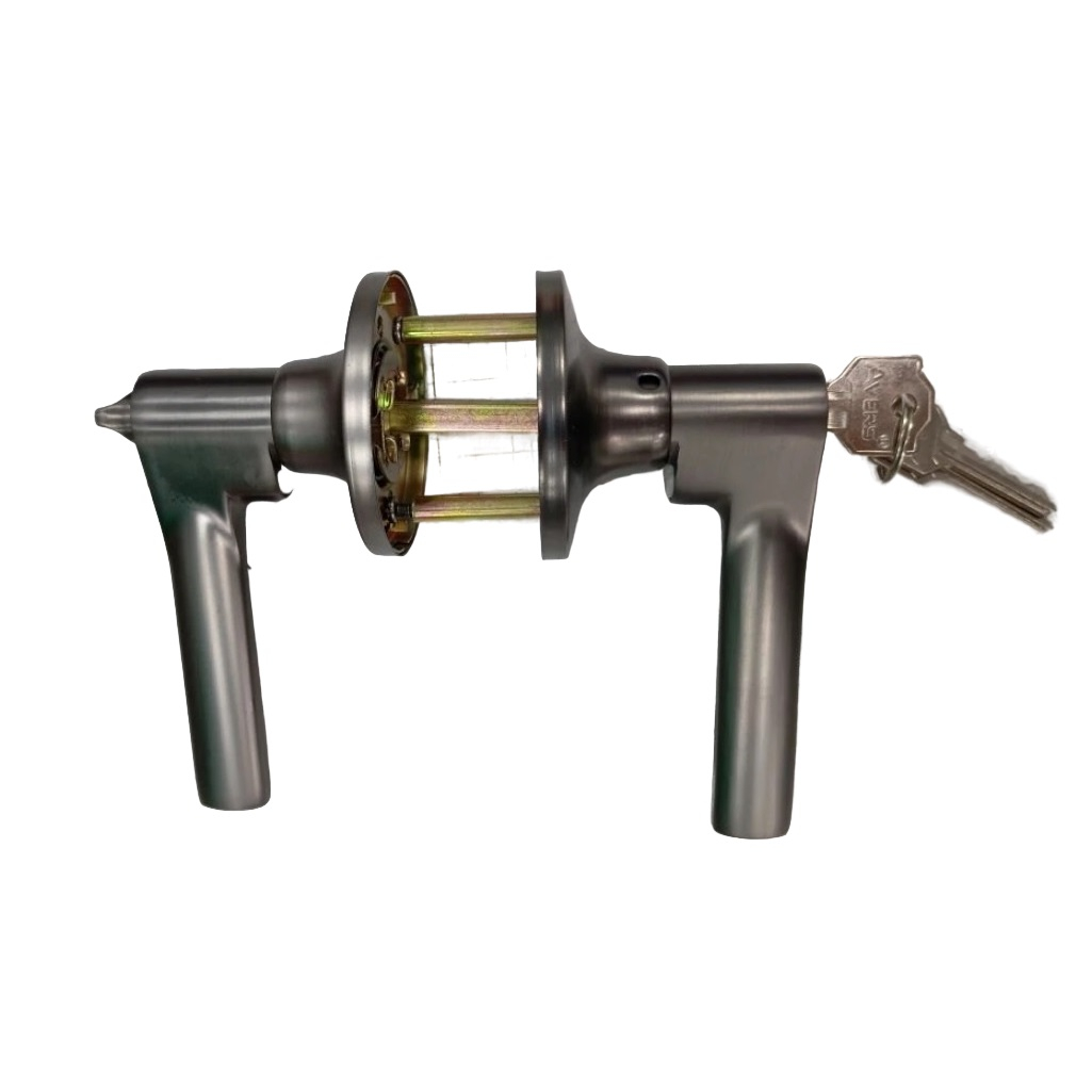 Защелка врезная Avers 8023-01-GRF с ручками, с фиксатором и ключом, для межкомнатных дверей, алюминий, сталь, графит