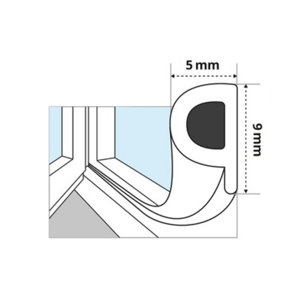 Уплотнитель TECH-TOP 028-0001, промышленный, самоклеящийся, P-профиль, белый, 9х5 мм, на отрез от 1 м