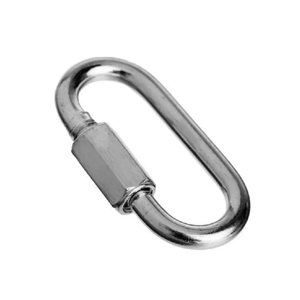 Карабин винтовой, оцинкованная сталь, с фиксатором, серебристый, 14 мм