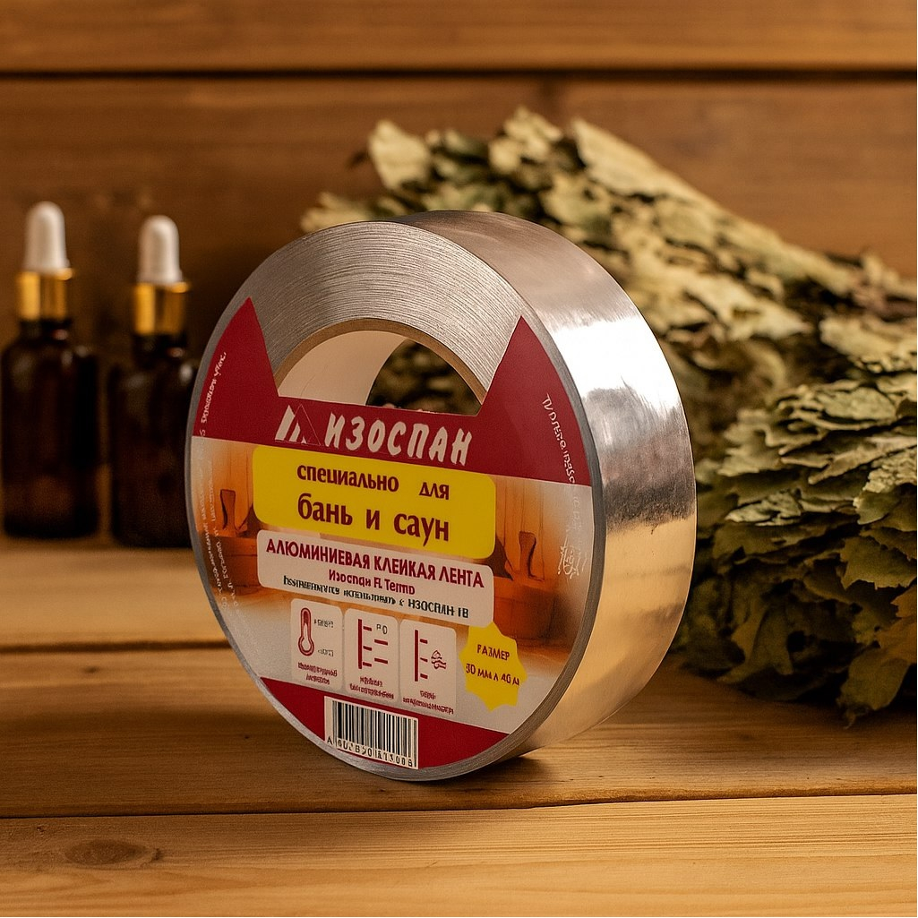 Лента алюминиевая Изоспан FL Termo, клейкая, специально для бань и саун, 40 м.п.