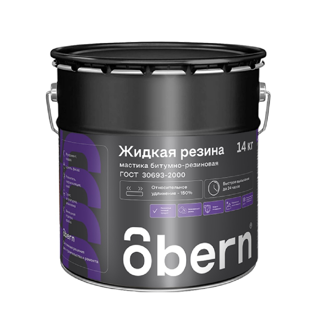 Резина битумная Obern, мастика битумно-резиновая, для гидроизоляции, 14 кг