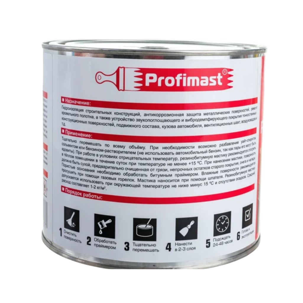 Мастика Profimast 4607952900677, резинобитумная, гидроизоляционная, гербицидная добавка, 2 л, 1.8 кг