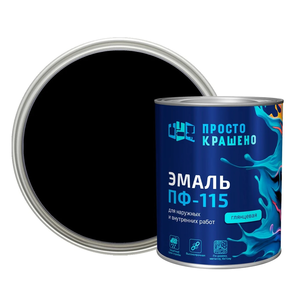 Эмаль алкидная Простокрашено ПФ-115 81285, универсальная, глянцевая, черная, 0.8 кг