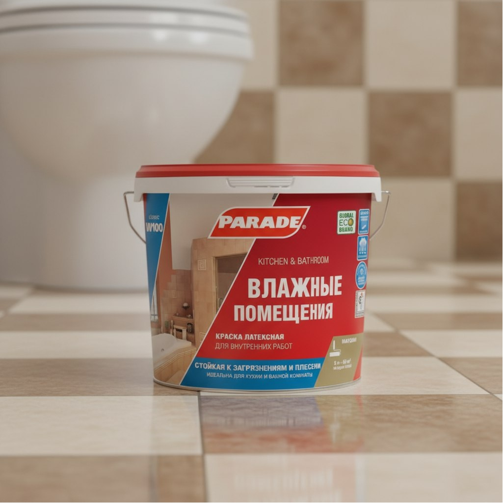 Краска латексная Parade Влажные помещения W100, для внутренних работ, База А, белая, 5 л