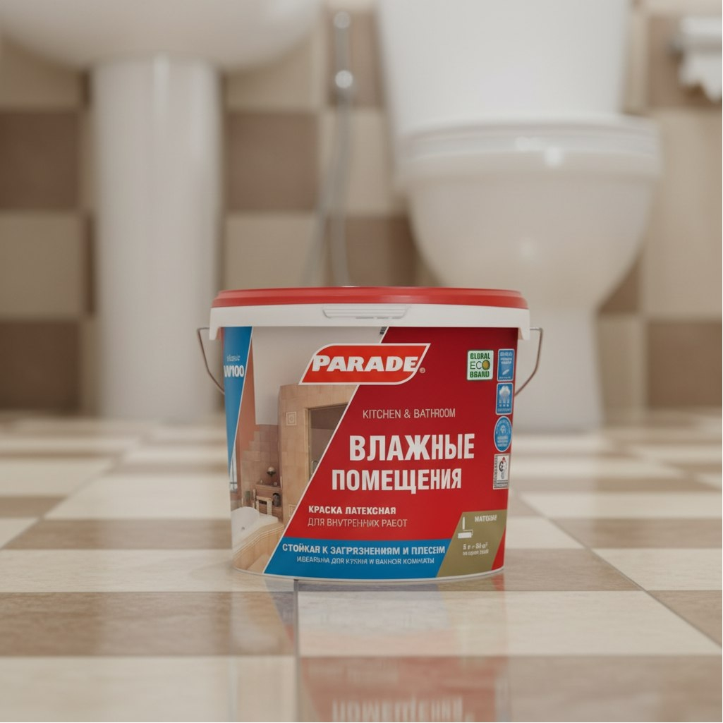 Краска латексная Parade Влажные помещения W100, для внутренних работ, База А, белая, 5 л