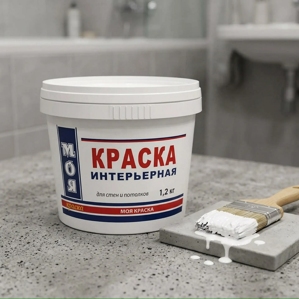 Краска Моя Краска для стен и потолков, водно-дисперсионная, интерьерная, белая, 1.2 кг