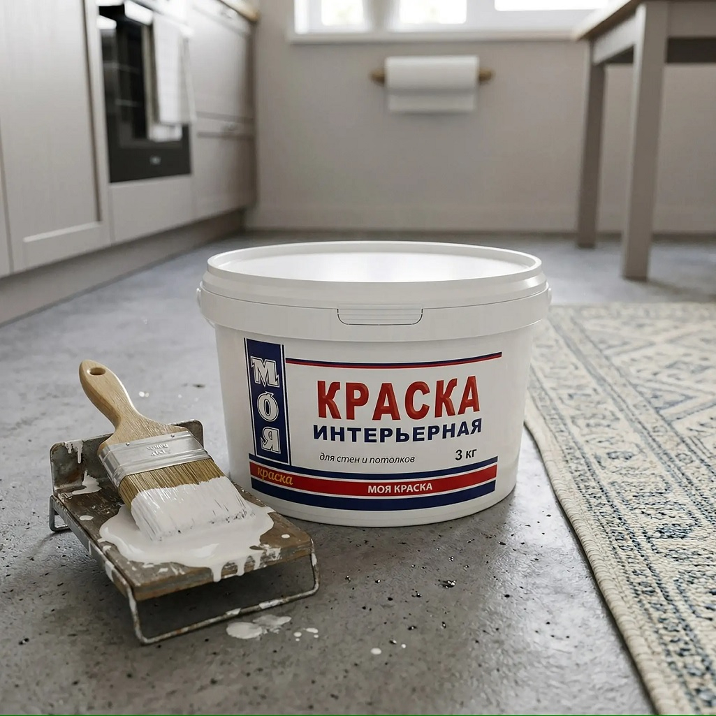 Краска Моя Краска для стен и потолков, водно-дисперсионная, интерьерная, белая, 3 кг