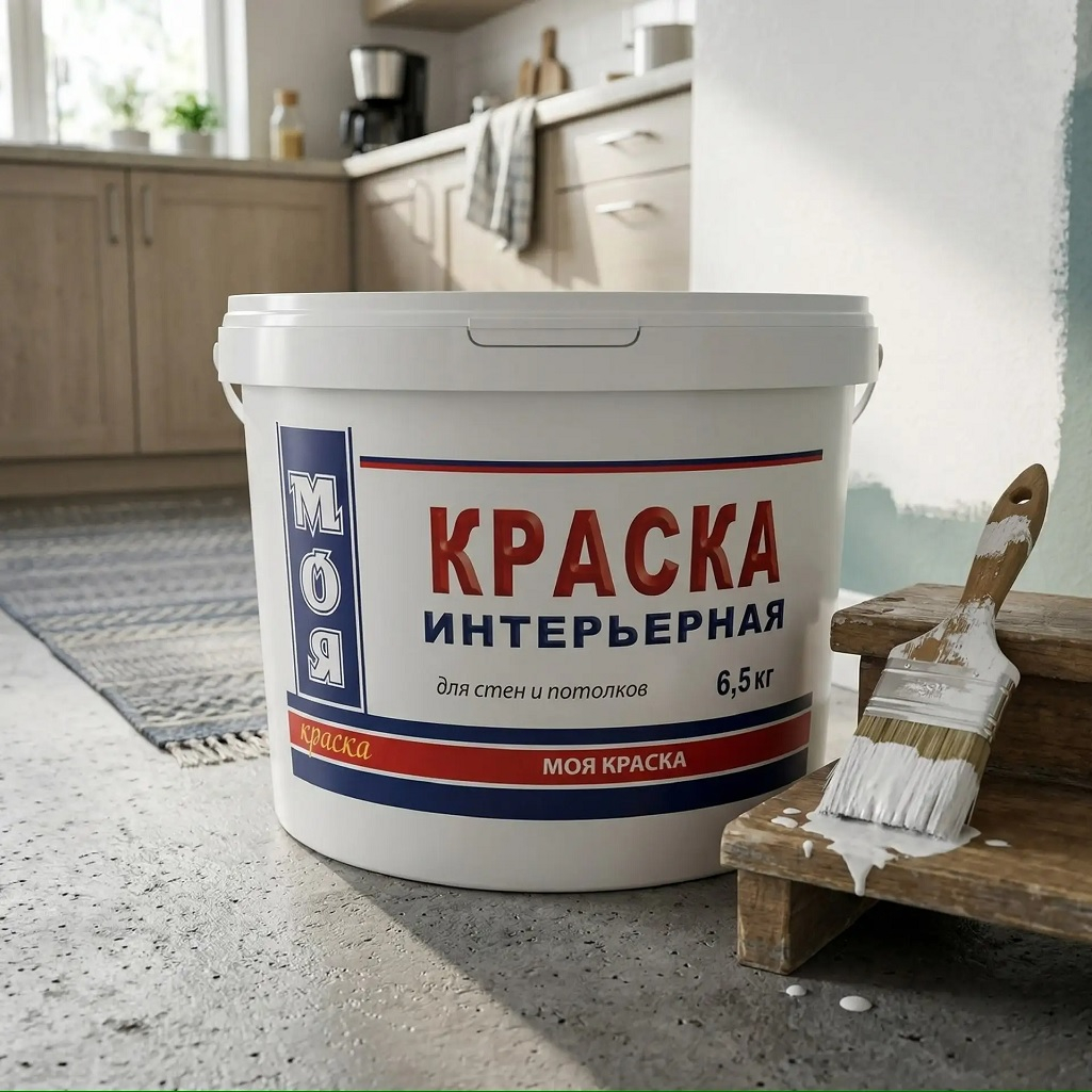 Краска Моя Краска для стен и потолков, водно-дисперсионная, интерьерная, белая, 6.5 кг