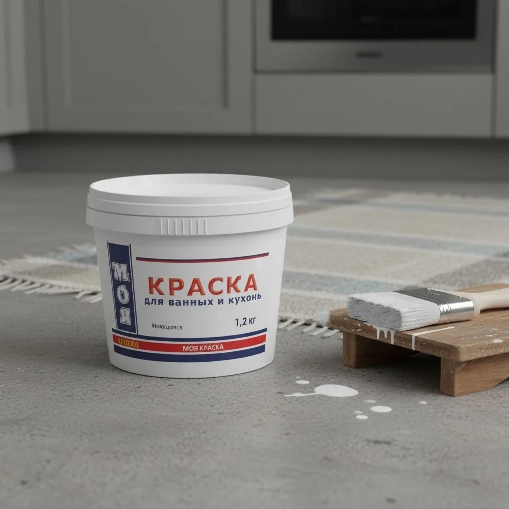 Краска Моя Краска для ванных и кухонь, влагостойкая, моющаяся, белая, 1.2 кг