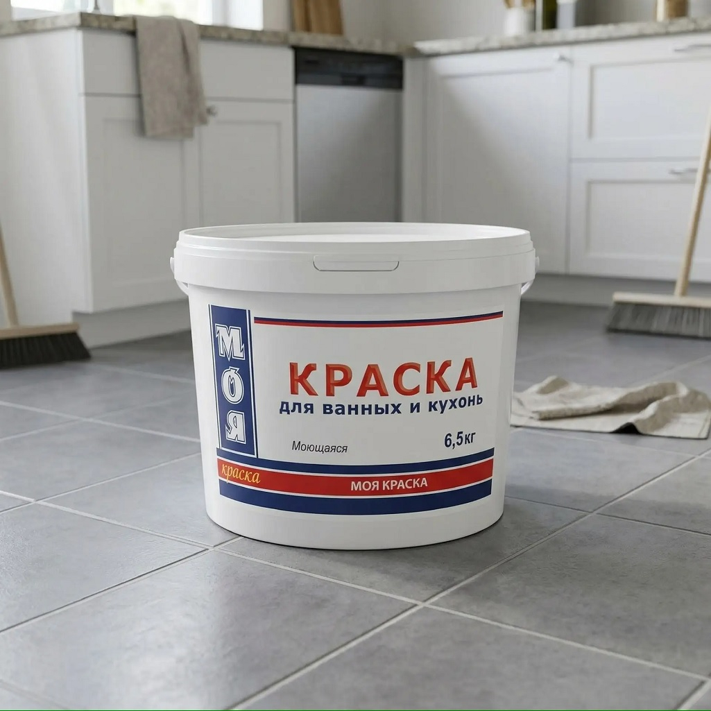 Краска Моя Краска для ванных и кухонь, влагостойкая, моющаяся, белая, 6.5 кг