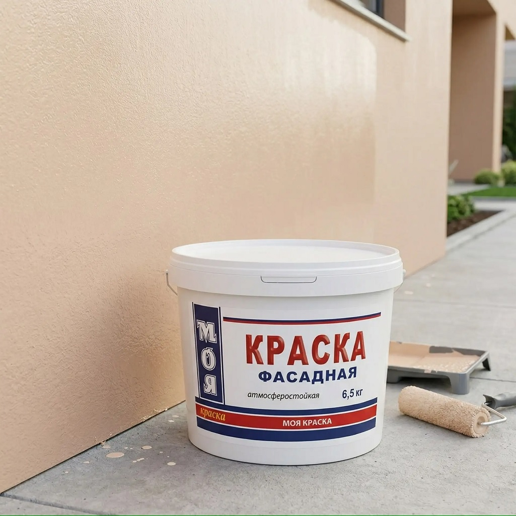 Краска Моя Краска водно-дисперсионная, атмосферостойкая, фасадная, белый, 6.5 кг