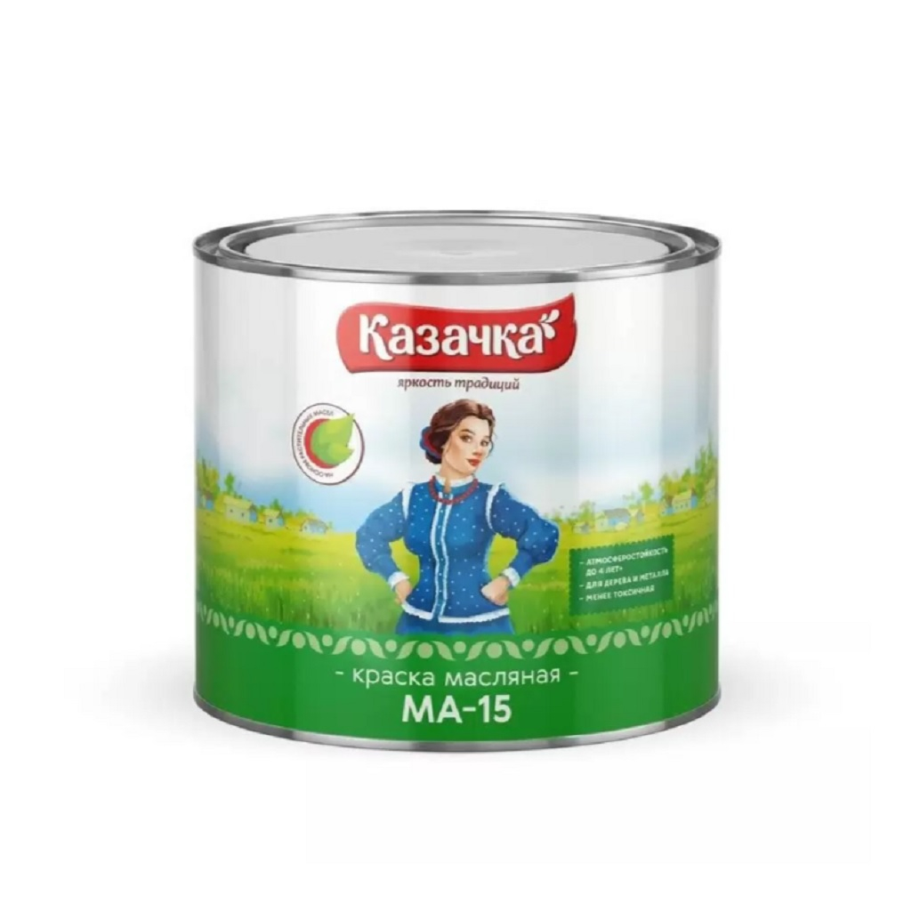 Краска Казачка МА-15, масляная, износостойкая, глянцевая, красная, 1.9 кг