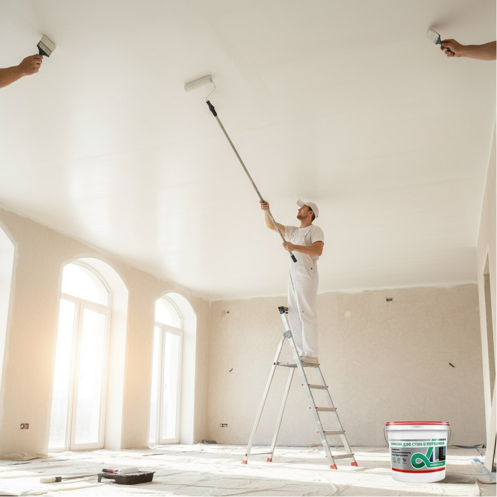 Краска для стен и потолков Alfavit Альфа 42758, водно-дисперсионная, супербелая RAL7047, 14 кг