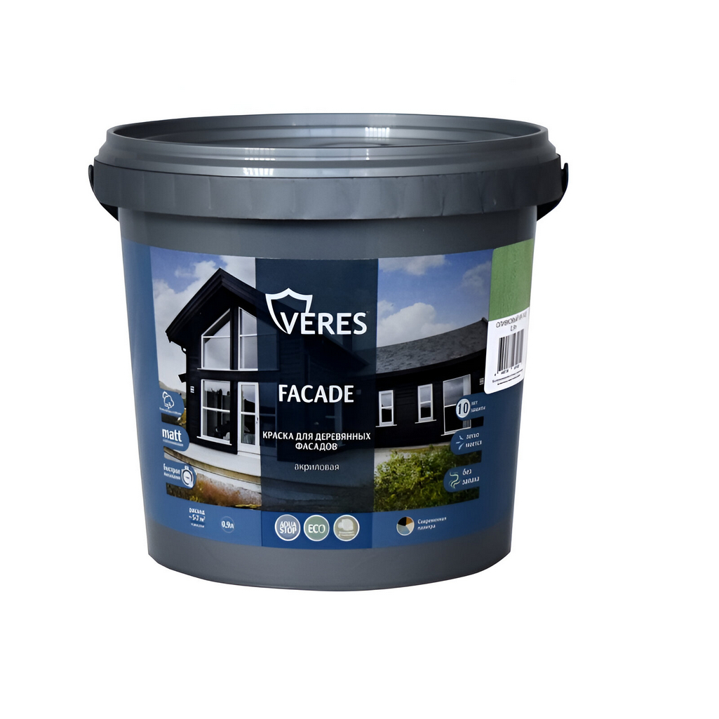 Краска Veres Faсade для деревянных фасадов акриловая, матовая, оливковый  0.9 л