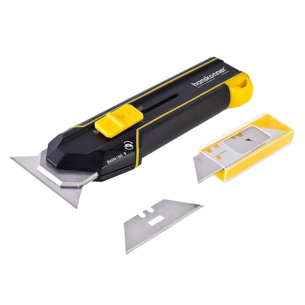 Нож строительный Hanskonner HK1076-08-06, 19 мм, сталь SK5, трапециевидное лезвие, 4 режима, 5 дополнительных лезвий