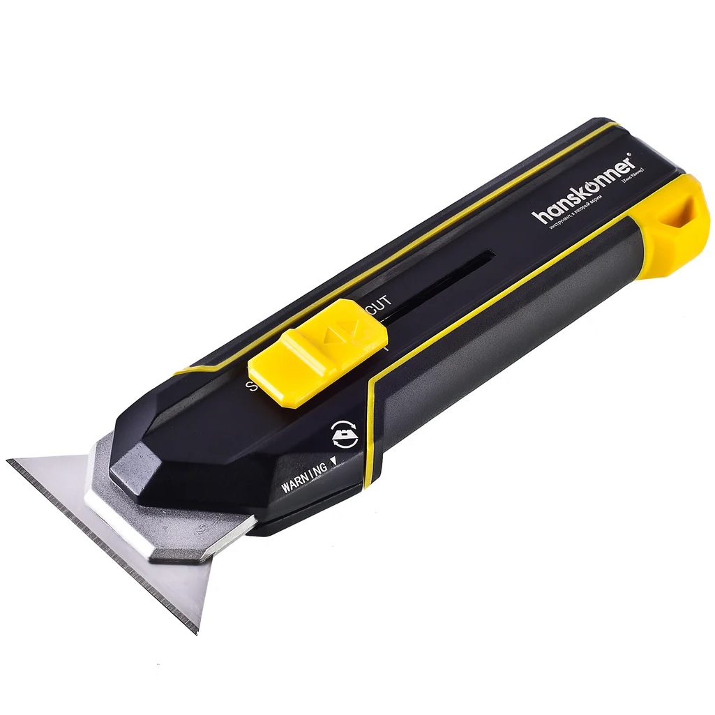 Нож строительный Hanskonner HK1076-08-06, 19 мм, сталь SK5, трапециевидное лезвие, 4 режима, 5 дополнительных лезвий