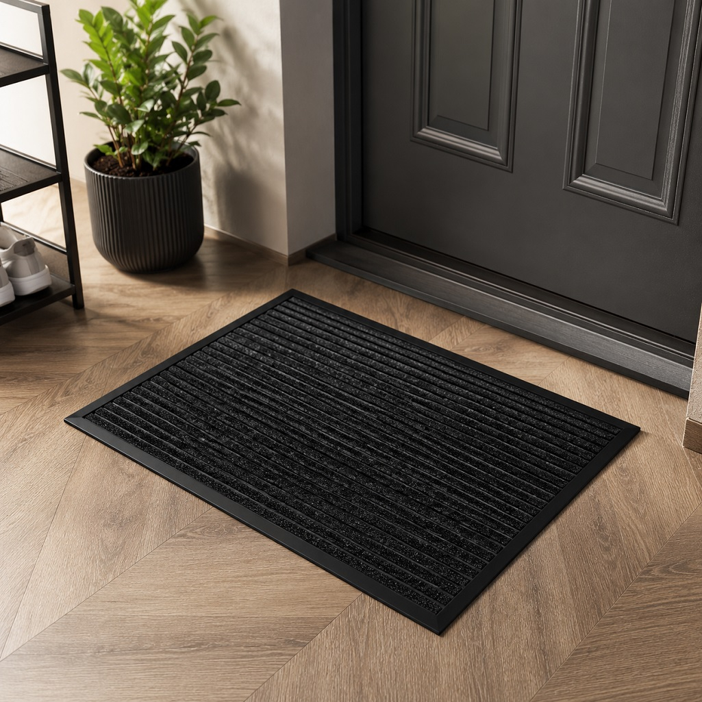 Коврик придверный ComeForte Floor Mat, влаговпитывающий, ребристый, черный, 50х80 см