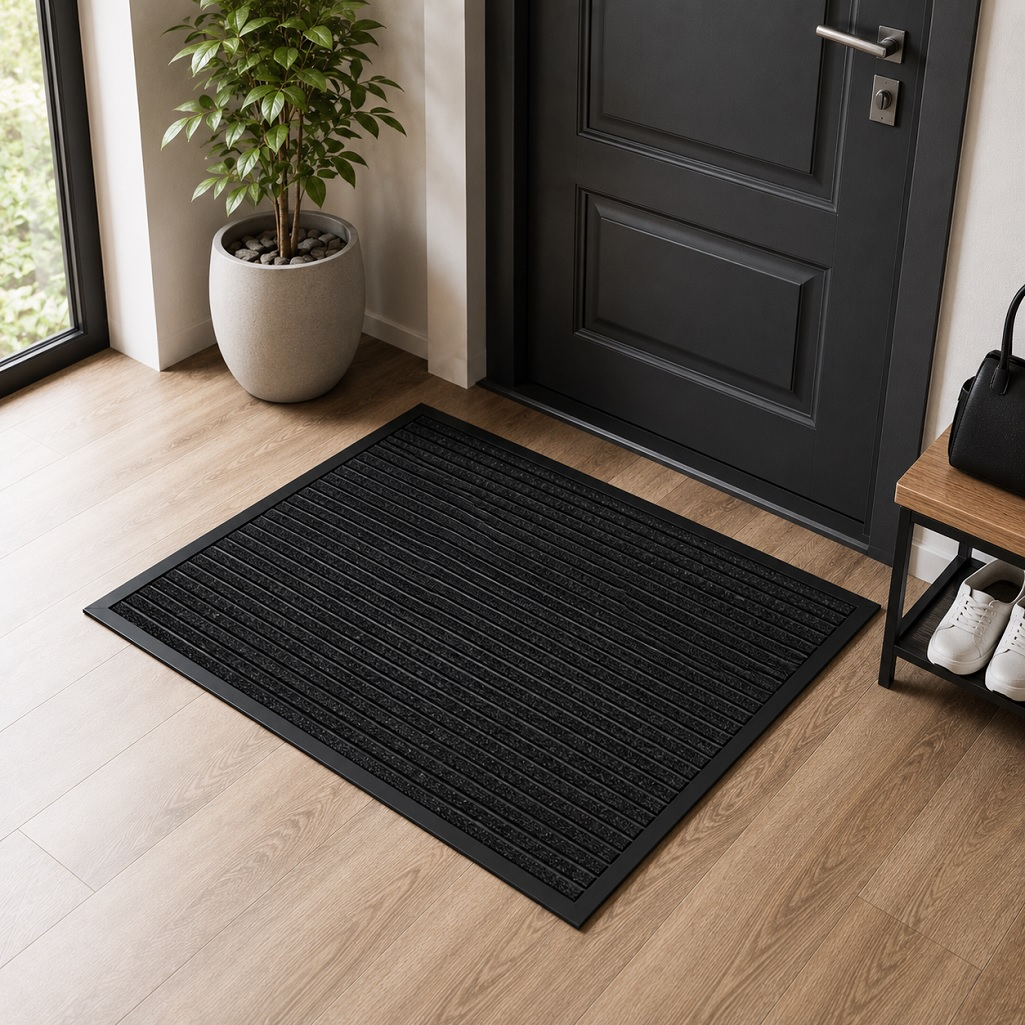 Коврик придверный ComeForte Floor Mat, влаговпитывающий, ребристый, черный, 50х80 см
