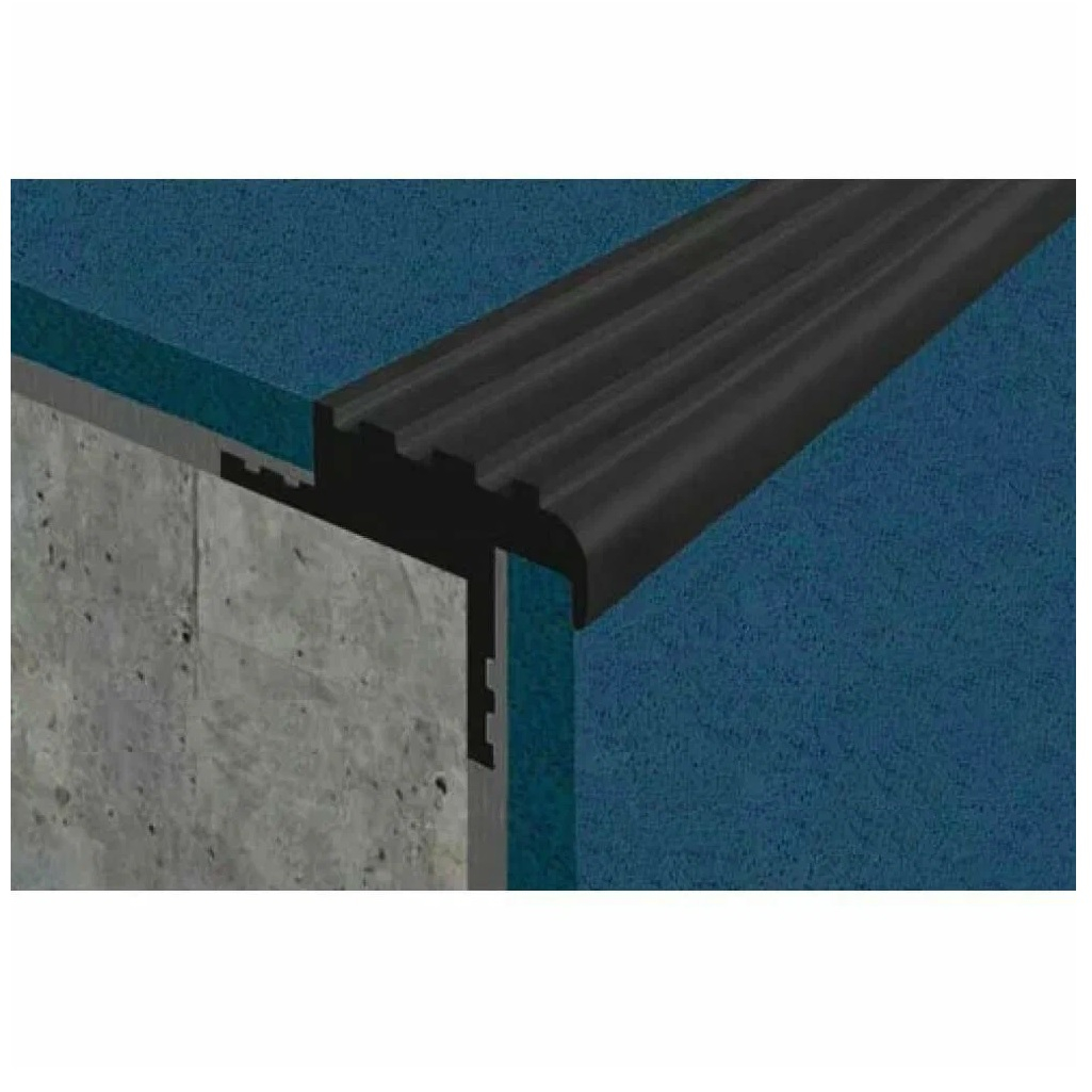 Профиль закладной противоскользящий, резиновый, коричневый, для углов лестниц 13х40 мм