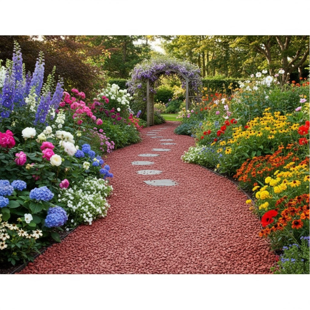 Крошка мраморная, толщина слоя 3 см, декоративная, окрашенная, красная, 10 кг