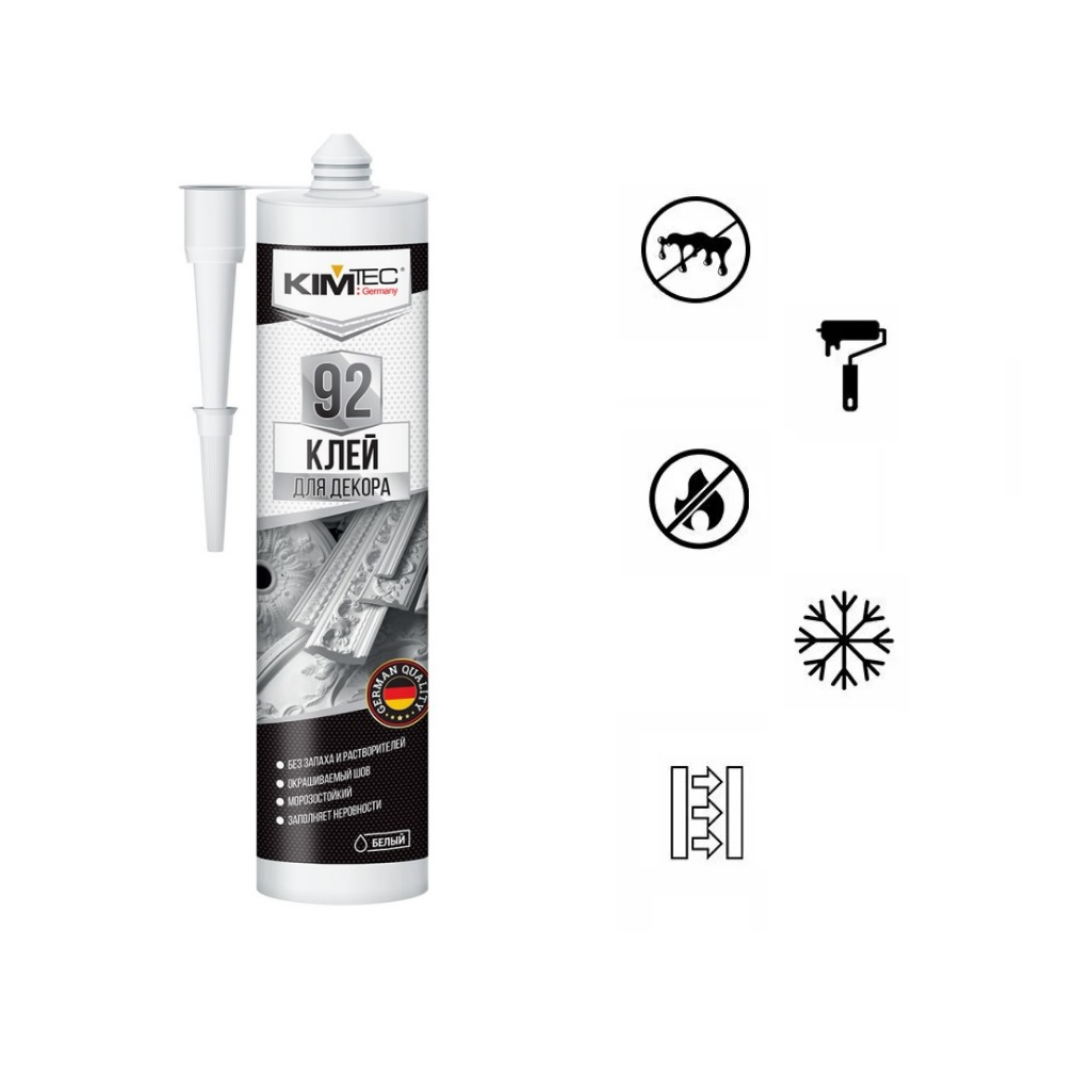 Клей монтажный Kim Tec 92, 03-01-92, для декора, тиксотропный, влагостойкий, белый, 280 мл