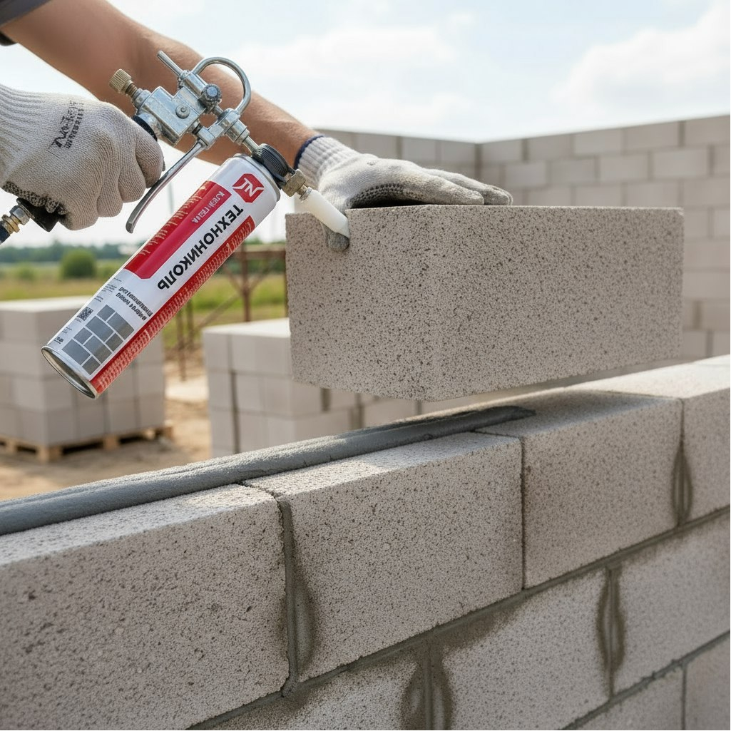 Клей-пена Технониколь для газобетонных блоков и кладки, всесезонная, 1000 мл