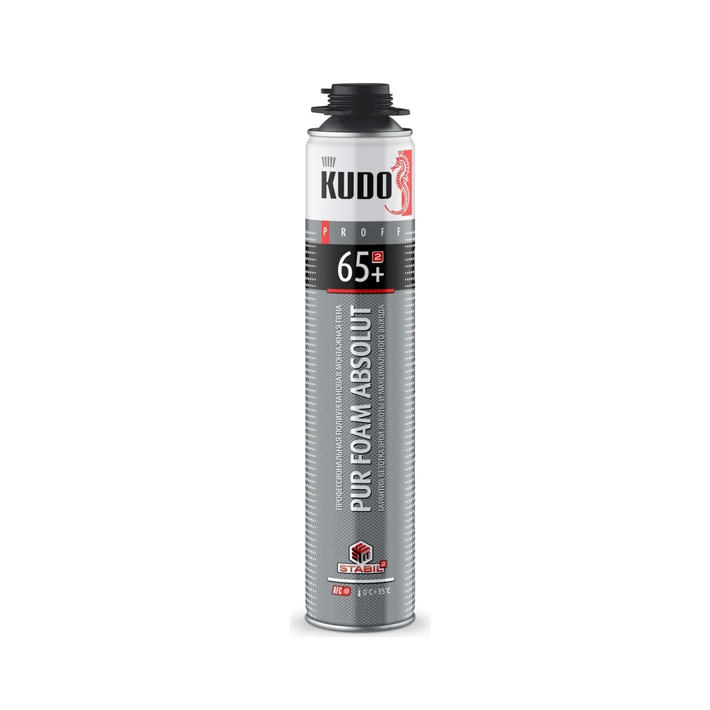 Пена монтажная Kudo Proff 65+, профессиональная, полиуретановая, зимняя, 1000 мл