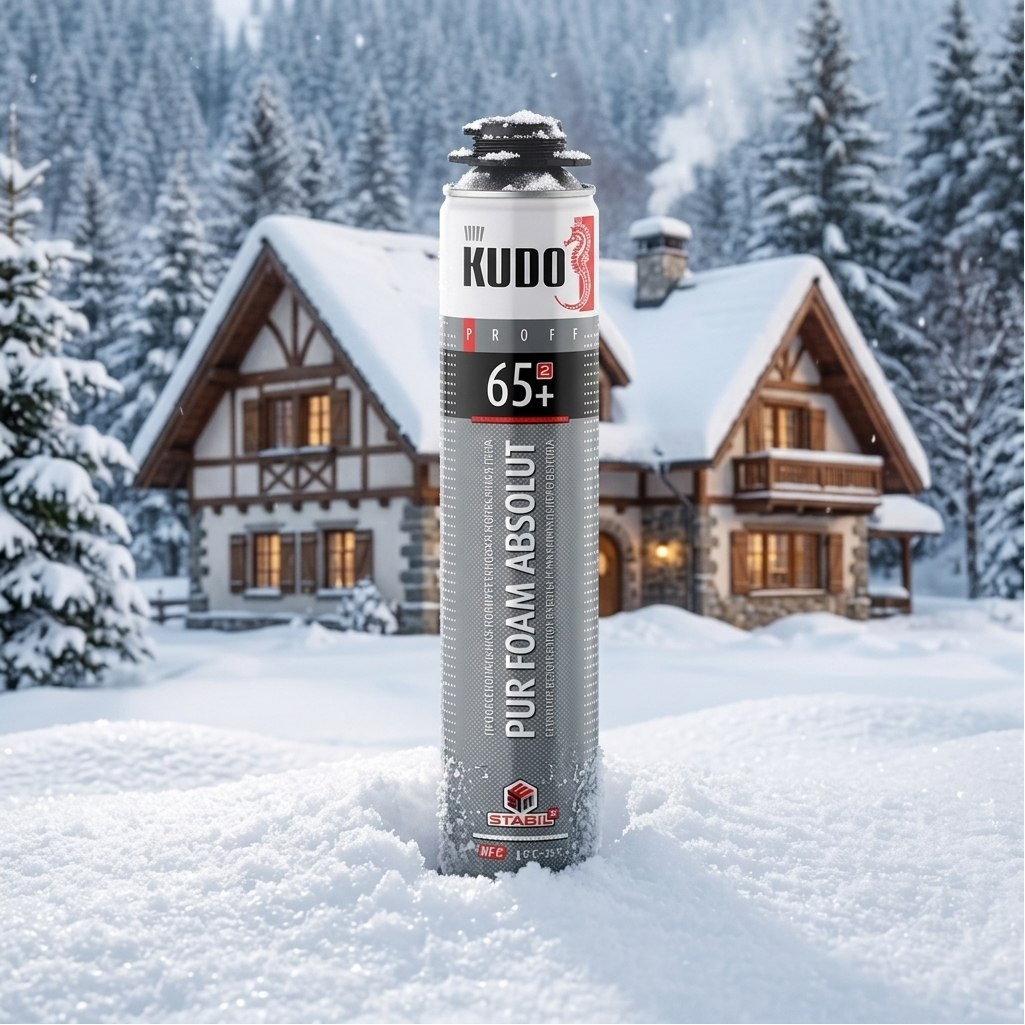Пена монтажная Kudo Proff 65+, профессиональная, полиуретановая, зимняя, 1000 мл