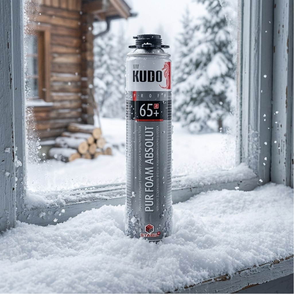 Пена монтажная Kudo Proff 65+, профессиональная, полиуретановая, зимняя, 1000 мл