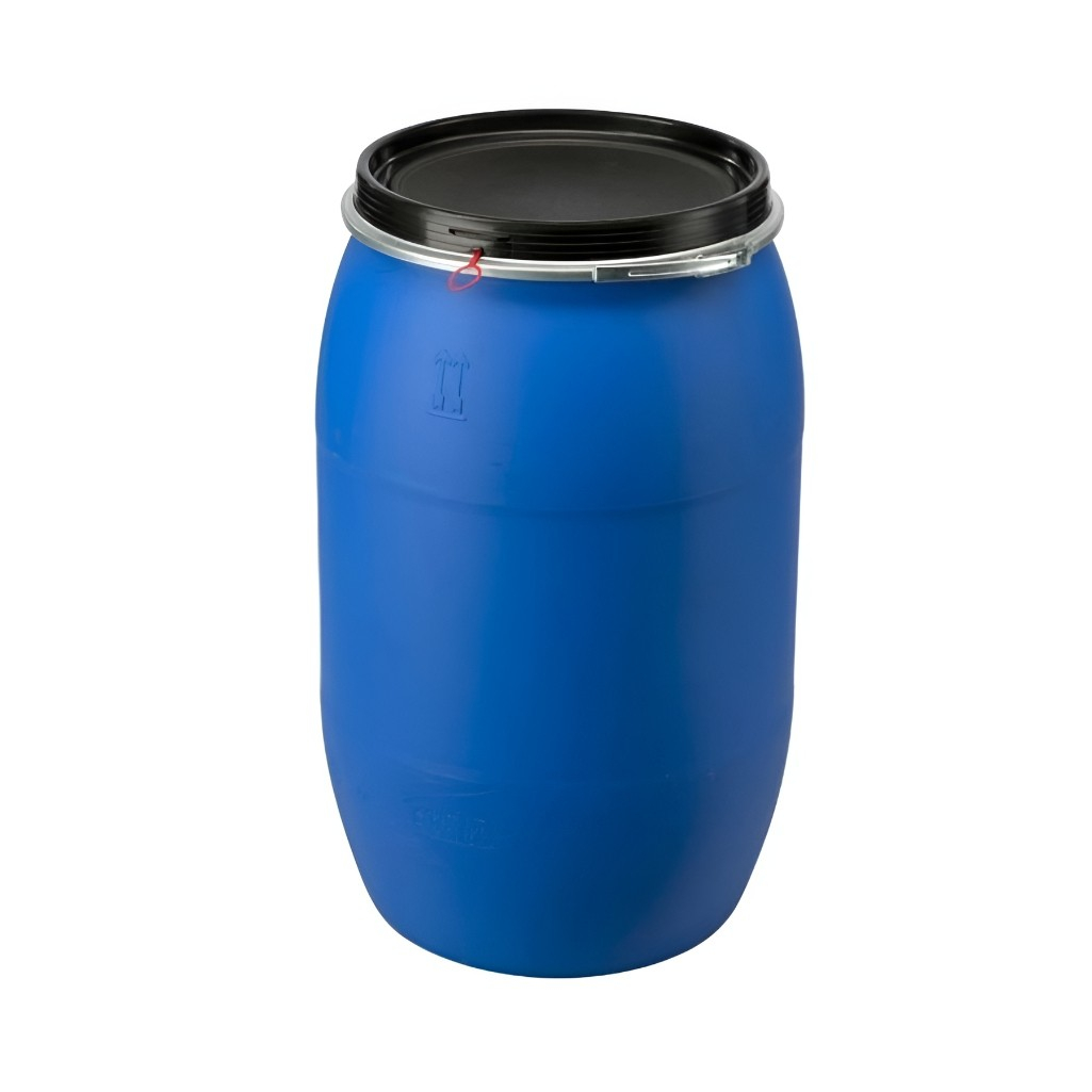 Бочка 170 литров, вымытая, полиэтиленовая, с крышкой на железном обруче, синяя