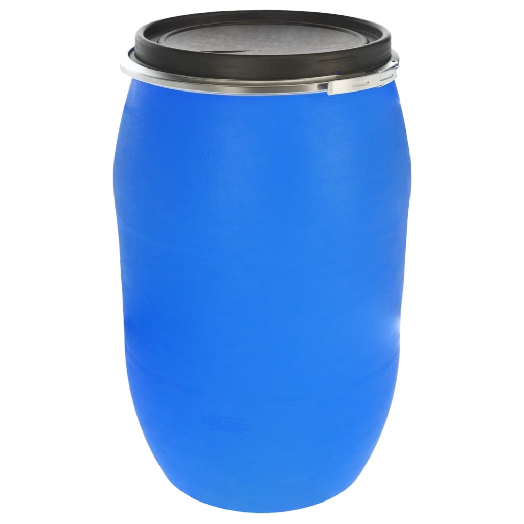 Бочка 127 литров, для воды, полиэтиленовая, с крышкой на железном обруче, синяя