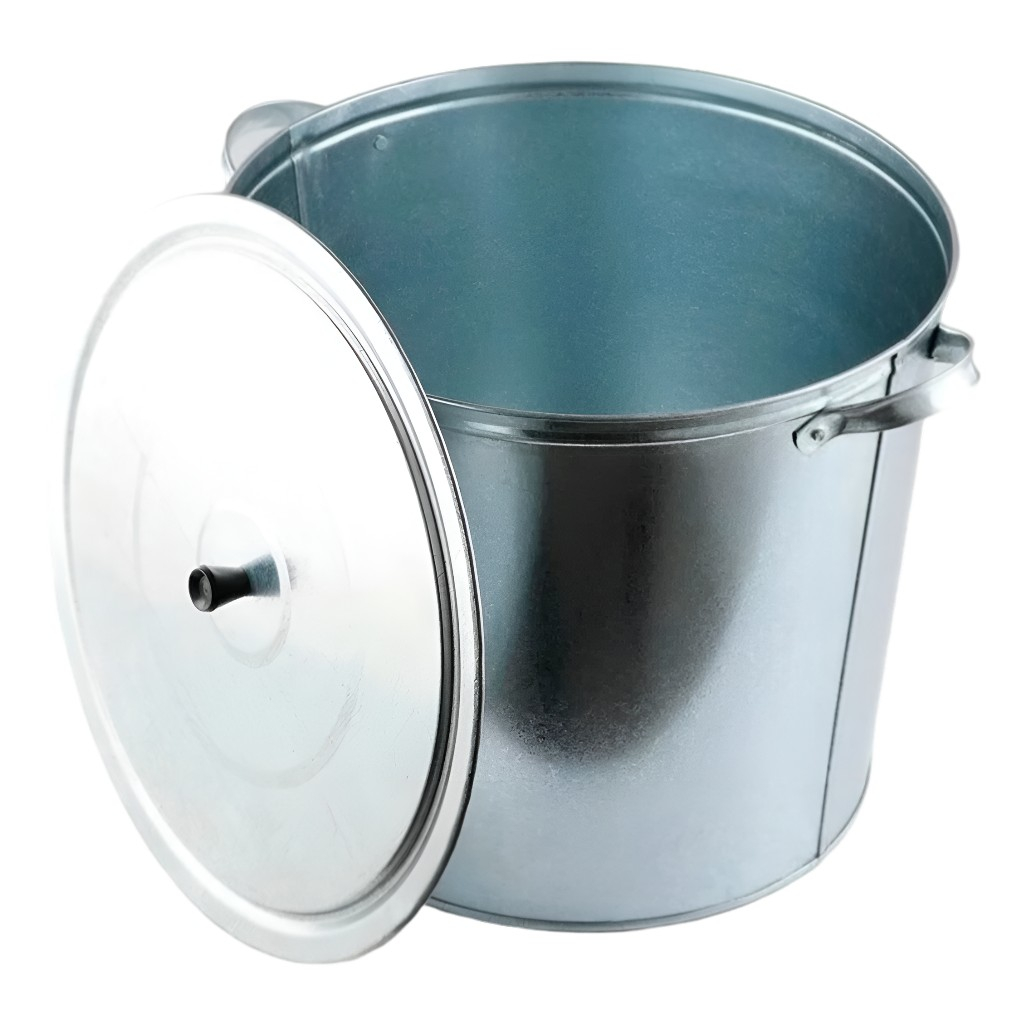Бак 32 литра, для воды, для хранения, пищевой, стальной, оцинкованный, с крышкой, серебристый
