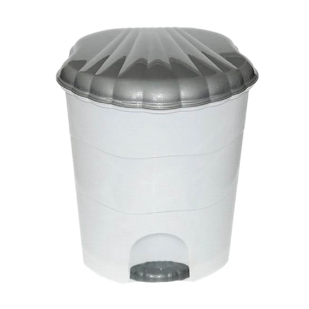 Ведро для мусора Violet, с педалью, округлое, бело-серое, объем 32 л