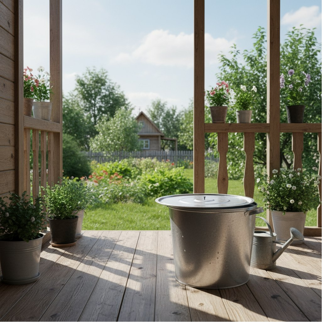 Бак для воды и сыпучих веществ 54633, оцинкованный, крышка, 32 л