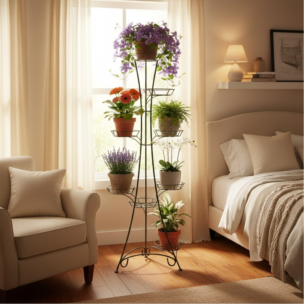 Подставка для цветов РЗДИ 233422, 9 горшков, металл, антик бронза